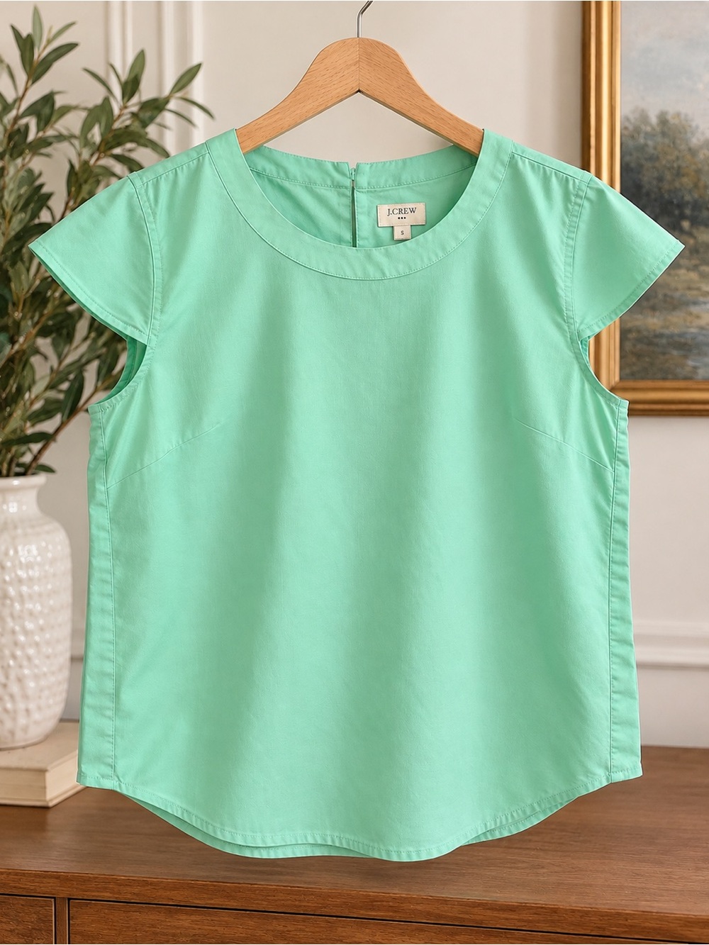 J.Crew Mint Green Cotton Short Sleeve Blouse Top Size S
